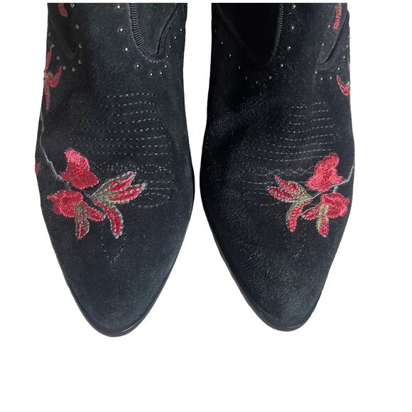 ASH Black Suede Embroidered Ankle Boots Size 37/6.5 Western Floral Zip Booties - Picture 5 of 9